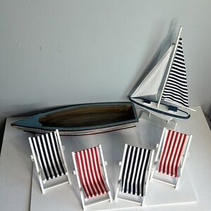 SAILBOAT, CANOE, BEACH CHAIRS NAUTICAL DECOR